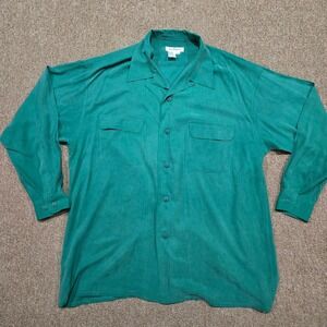 Ann Taylor 100% Silk Button Down Shirt Women Large Green Loop Collar Long Sleeve
